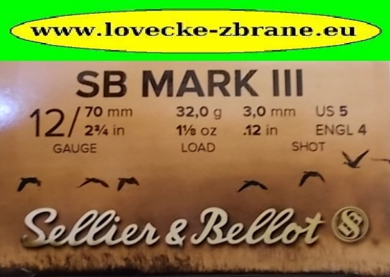 Obrázek pro Náboj 12/70/3mm- SB Mark III 32 gramů broků Sellier & Bellot
