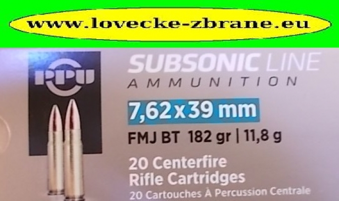 Obrázek pro Náboj 7,62x39 PPU Subsonic FMJ BT 182 gr / 11,8 g