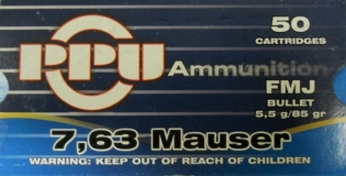 Obrázek pro Náboj 7,63 Mauser PPU FMJ 5,5g