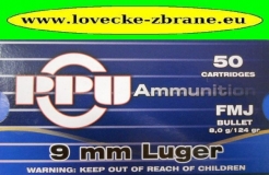 Obrázek pro Náboj 9mm Luger FMJ 8g PPU