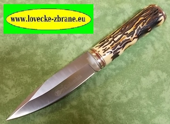 Obrázek pro Nůž s pevnou čepelí-10,7 cm + pouzdro na opasek, střenka kopie parohu