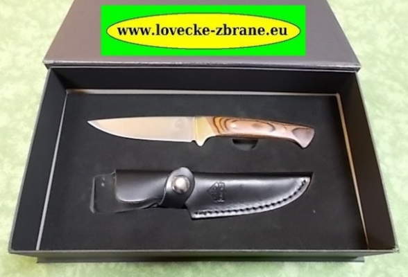 Obrázek pro Nůž s pevnou čepelí-20,5 cm + pouzdro na opasek, dřevěná střenka