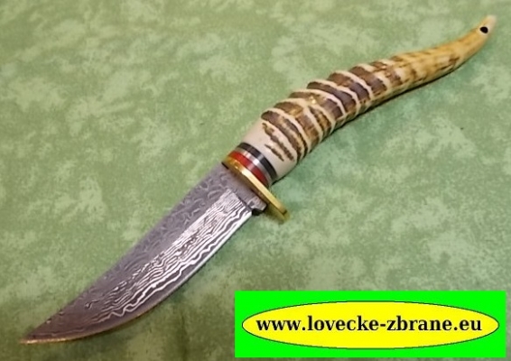 Obrázek pro Nůž s pevnou čepelí+pouzdro-24,5cm-imitace damašku-umělý roh gazely
