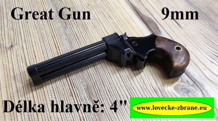 Obrázek pro Perkusní pistole- derringer Great Gun Bicorn 4" ráže .9mm-kategorie zbraně "C1"
