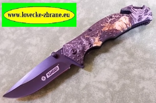 Obrázek pro Zavírací nůž s klipem-řezák pásu, hrot na sklo-21 cm s jelenem